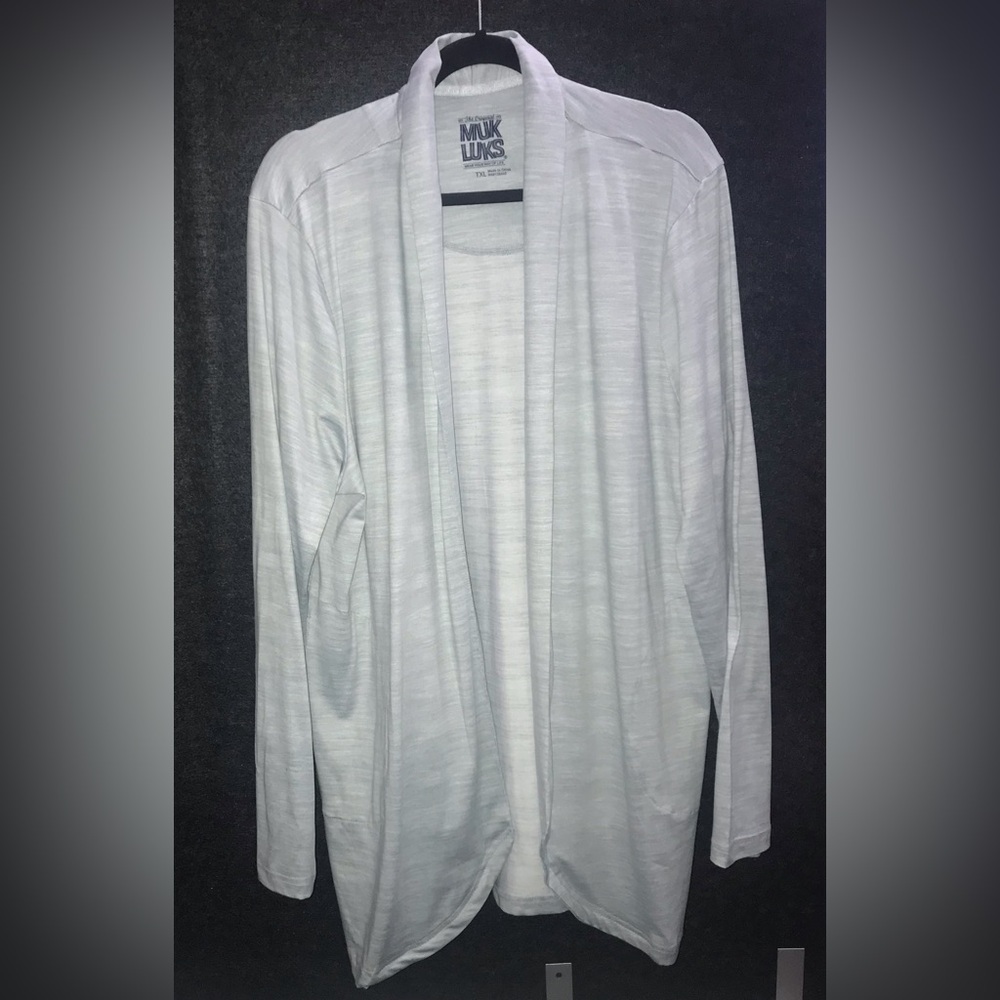 Muk Luks heathered grey white open front long sleeve knit cardigan TXL Tall XL‎